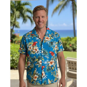 Palmera men’s size medium tropical print parrots Shirt St. Thomas, Virgin Island